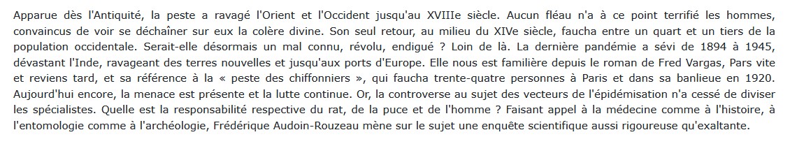 Les chemins de la peste - Le rat, la puce et l'homme, Frédérique Audoin-Rouzeau