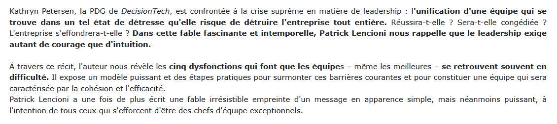 Les cinq dysfonctions d'une équipe, Patrick Lencioni 
