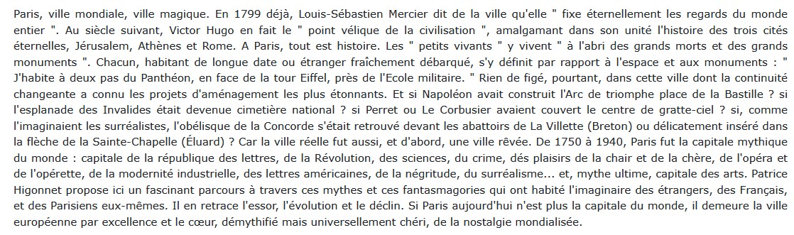 Paris - Capitale du monde, Higonnet Patric 