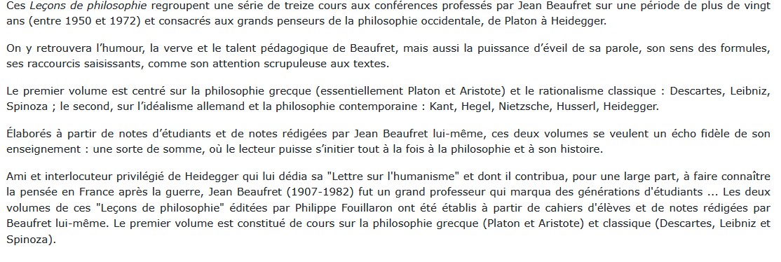 philosophie Grecque, le rationalisme classique, Jean Beaufret 