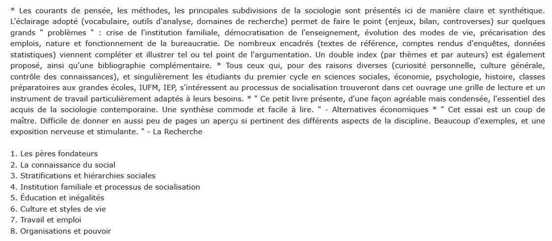 Introduction à la Sociologie, Gilles Ferréol
