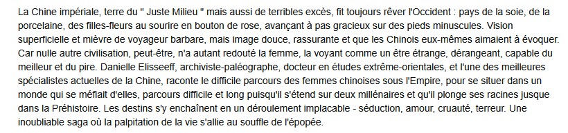 La Femme au temps des empereurs de Chine, Danielle Elisseeff