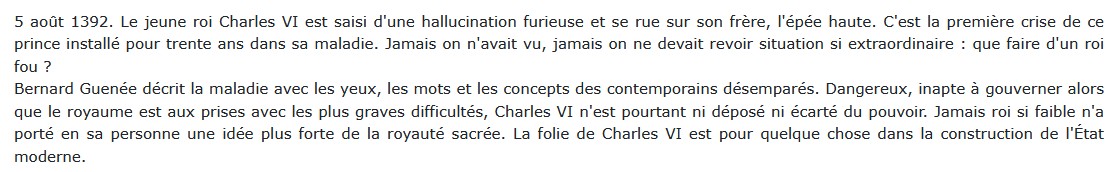 La folie de Charles VI. Roi Bien-Aimé, Bernard Guenée 