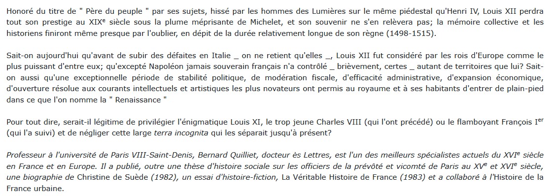 Louis XII - Père du Peuple, Bernard Quilliet 