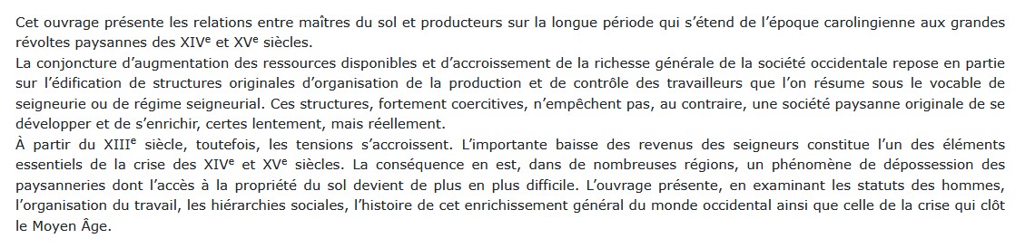 Paysans et seigneurs au Moyen Age