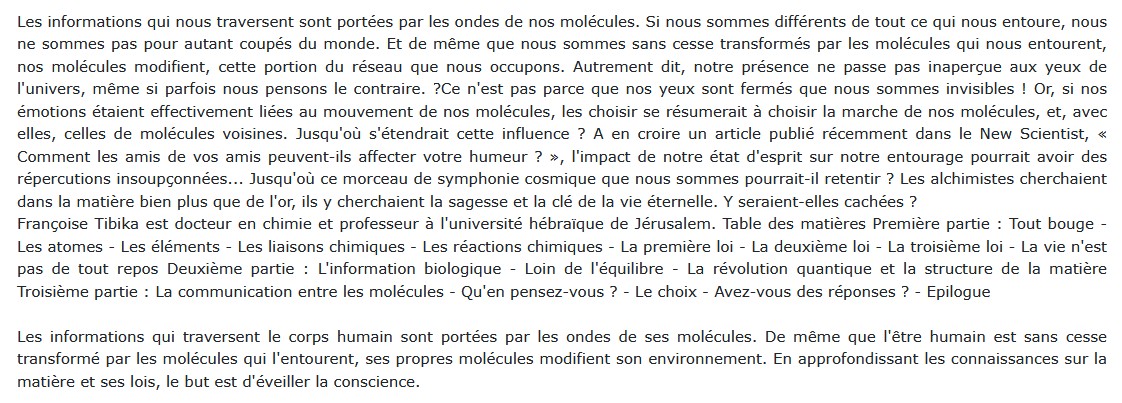 A quoi pensent vos molécules Françoise Tibika