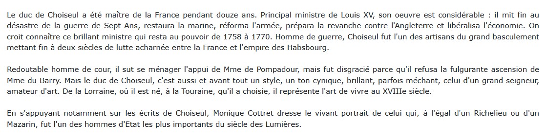 Choiseul - L'obsession du pouvoir, Monique Cottret