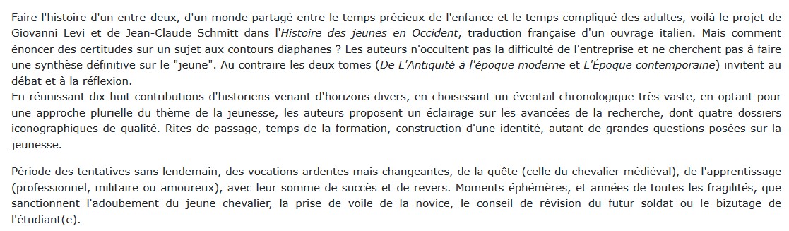 Histoire des jeunes en Occident - Tome 2 
