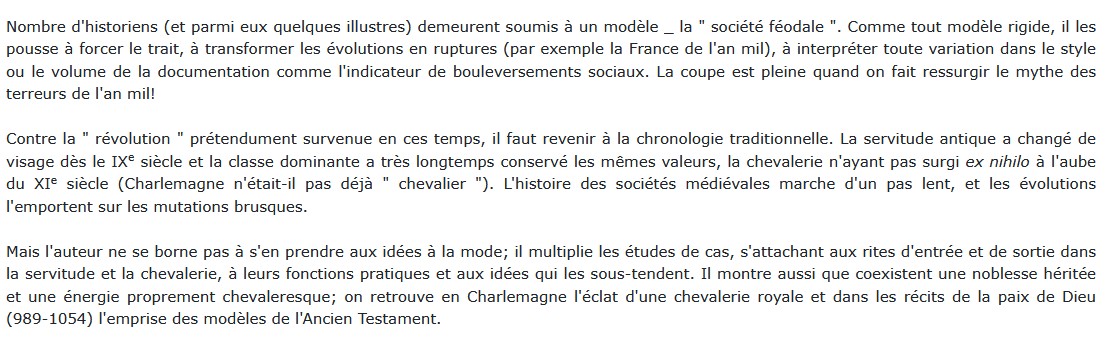La Mutation de l'an mil a-t-elle eu lieu Dominique Barthélemy