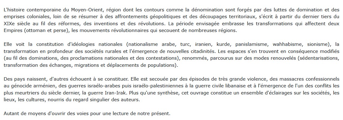 Le Moyen-Orient - Fin XIXe-XXe siècle, Leyla Dakhli