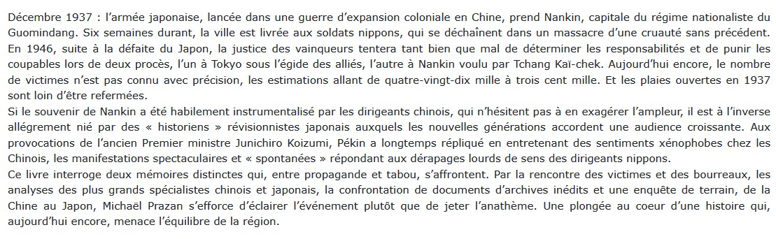 Le massacre de Nankin 1937, Michaël Prazan 
