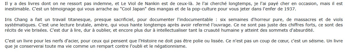 Le viol de Nankin, Iris Chang 