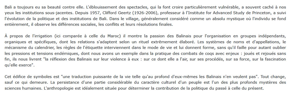 Bali - Interprétation d'une culture, Clifford C. Geertz 