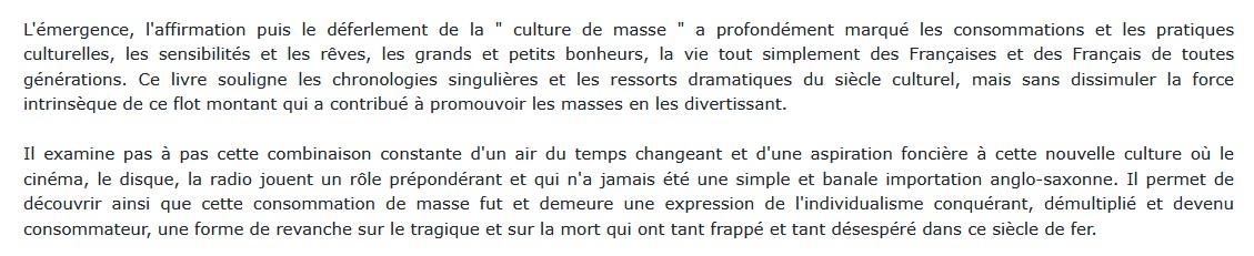 La culture de masse en France 