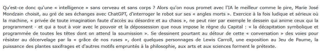 Monologue avec l'intelligence artificielle, Marie José Mondzain 