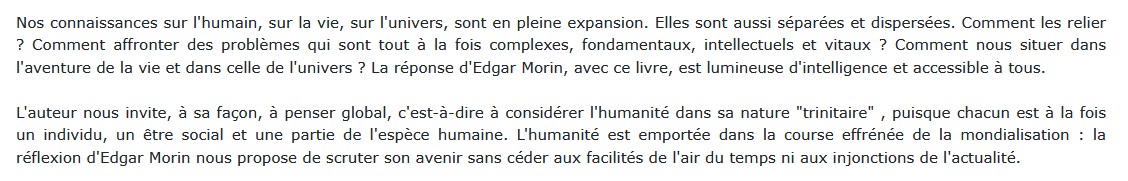 Penser global - L'homme et son univers, Edgar Morin  
