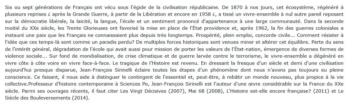 Une histoire du vivre-ensemble, Jean-François Sirinelli 