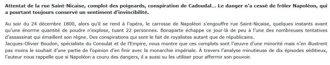 Ils voulaient tuer Napoléon, Jacques-Olivier Boudon 