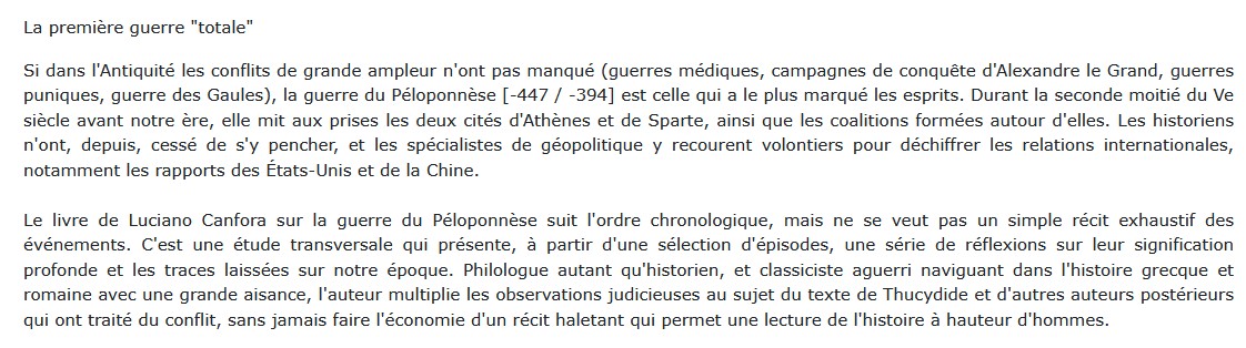 La grande guerre du Péloponnèse 447-394 av. J.-C. Luciano Canfora