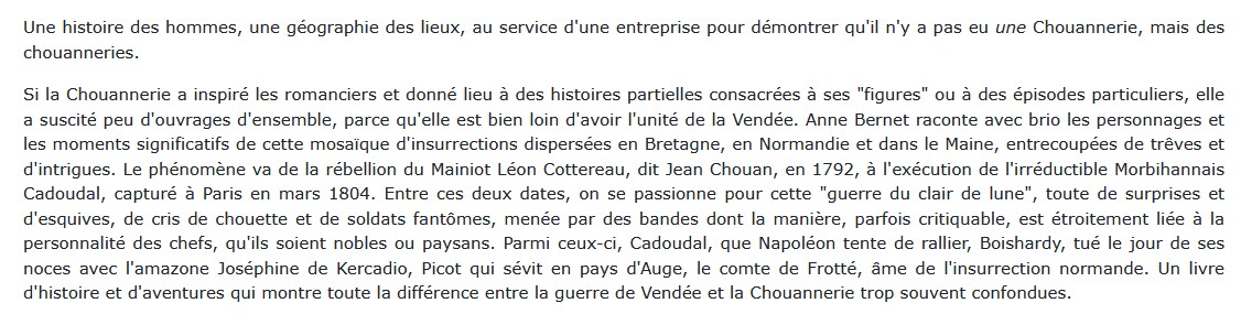 Les grandes heures de la chouannerie, Anne BERNET
