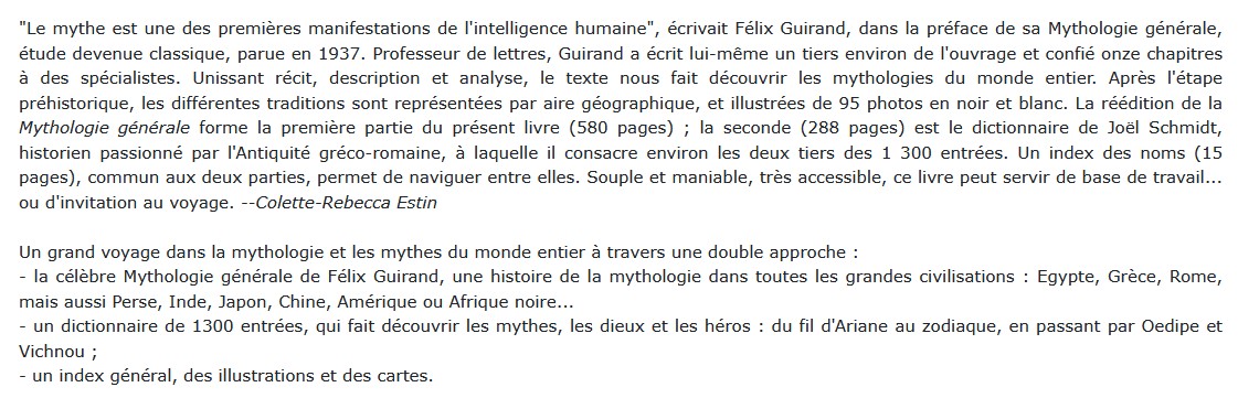 Mythes et Mythologie,  Joël Schmidt et Félix Guirand 