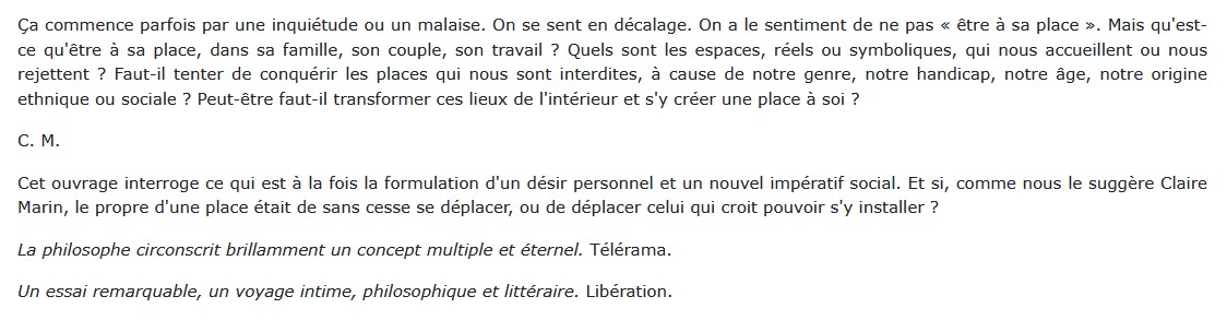 Etre à sa place, Claire Marin