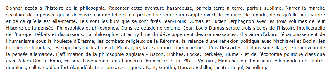 Histoire de la pensée. Renaissance et siècle des Lumières, Dumas Jean-Louis 