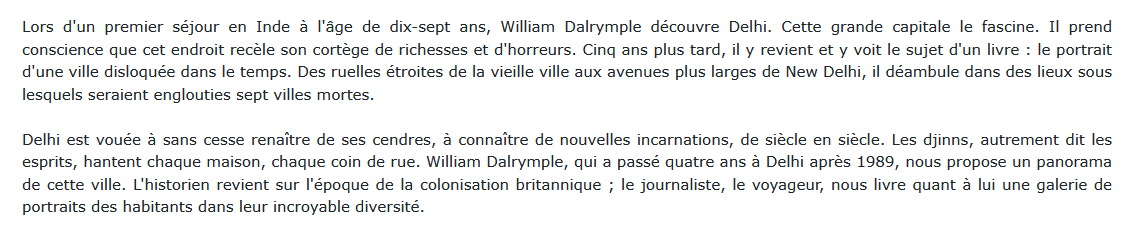 La cité des djinns - Une année à Delhi, William Dalrymple 