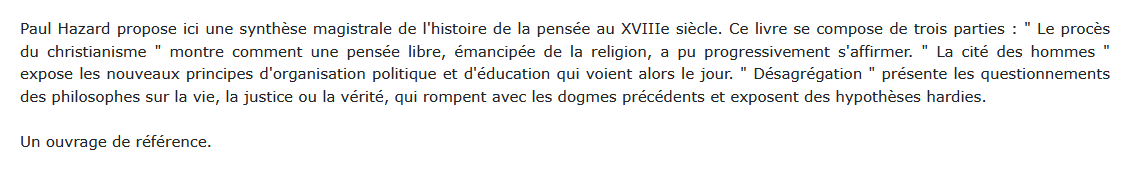 La pensée européenne au XVIIIe siècle, Paul Hazard 