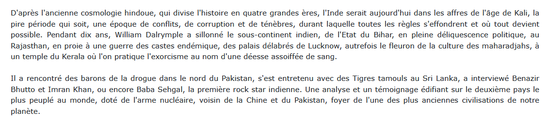 L'âge de Kali - A la rencontre du sous-continent indien, William Dalrymple 