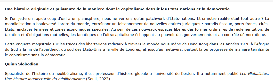 Le Capitalisme de l'apocalypse Quinn Slobodian