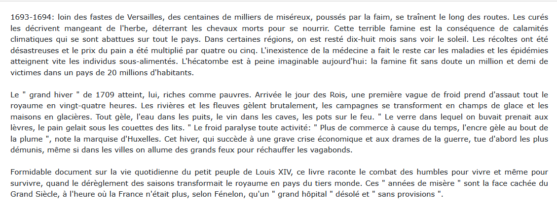 Les Années de misère - La famine au temps du Grand Roi, Marcel Lachiver 