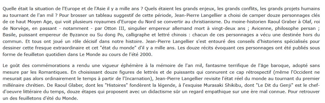 Les héros de l'an mil, Jean-Pierre Langellier