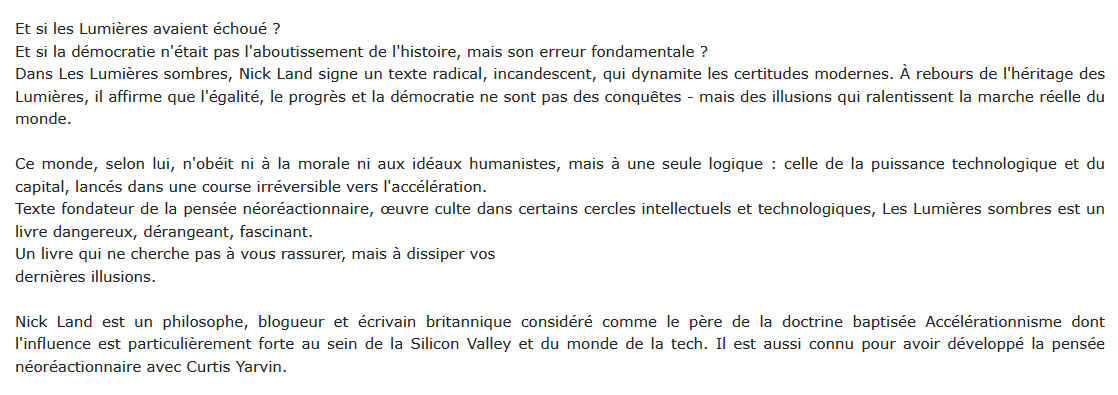 Les lumières sombres, Nick Land 