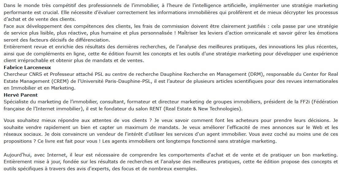 Marketing de l'immobilier, Fabrice Larceneux et Hervé Parent