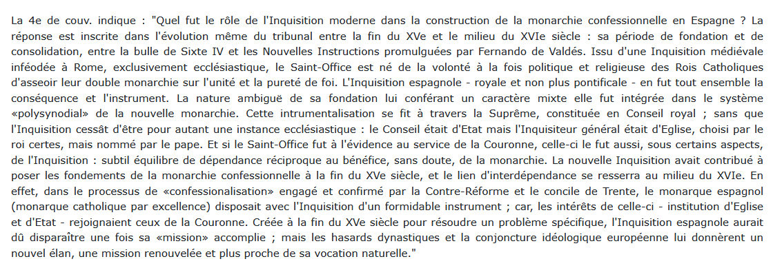 Synthèse sur l'Inquisition espagnole, Michèle Escamilla 
