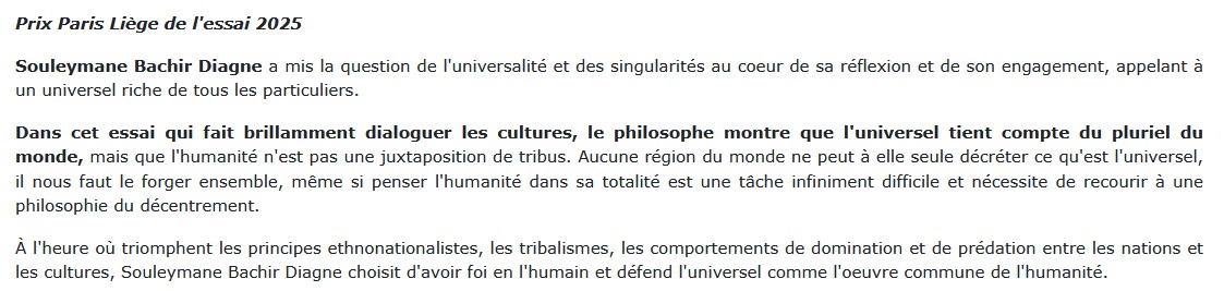 Universaliser , Souleymane Bachir Diagne 