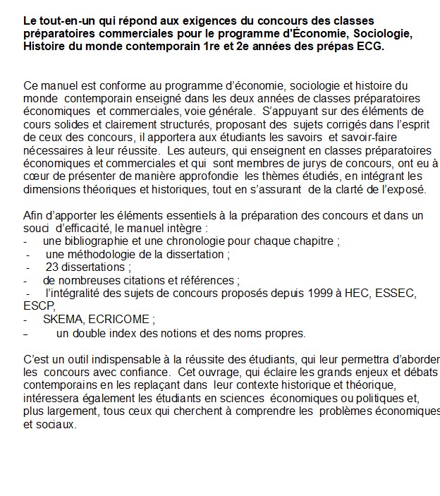 Économie, sociologie et histoire du monde contemporain 2024-2025 - 1ere et 2e années, Les prépas ECG