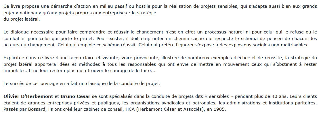 La stratégie du projet latéral, Olivier d'Herbemont et Bruno César 