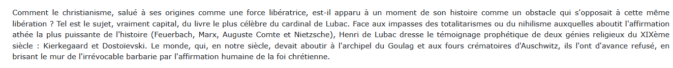 Le drame de l'humanisme athée, Henri de Lubac 