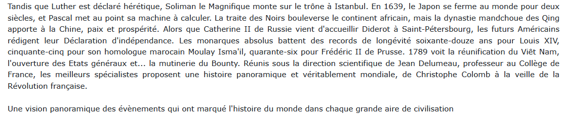 une Histoire du monde aux temps modernes, Jean Delumeau 