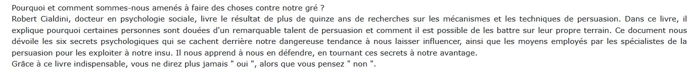 Influence et persuasion, Robert B. Cialdini