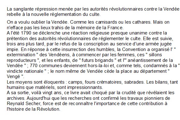 La Vendée-Vengé - Le génocide franco-français, Reynald Secher