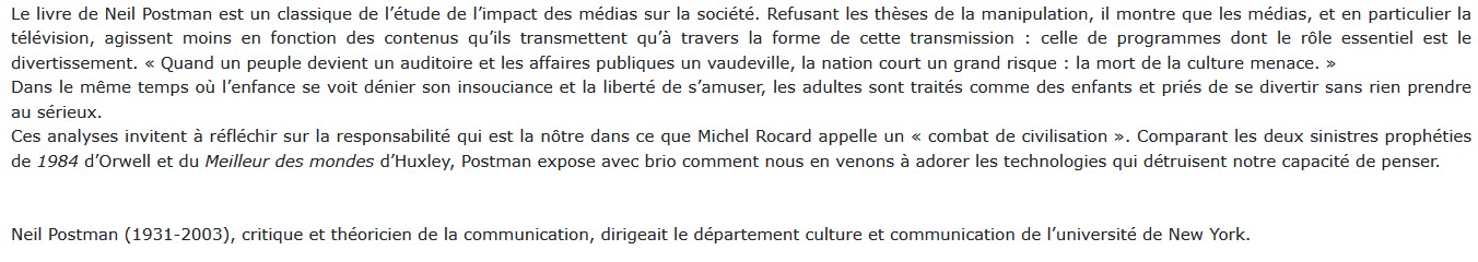 Se distraire à en mourir, Neil Postman